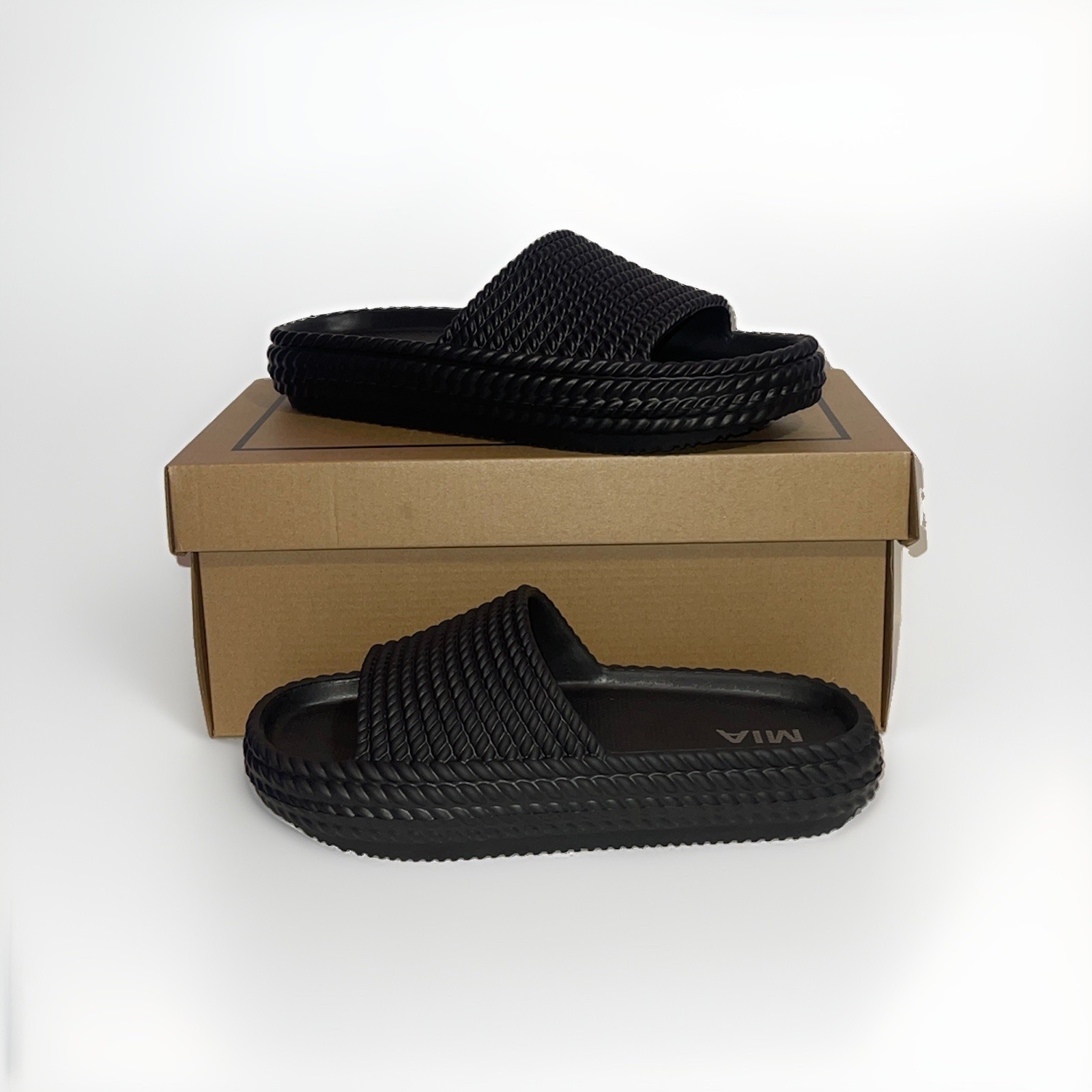 MIA BLK EVA Mismatch Slides Women Left 7 Right 8 Black Sandals House Shoes