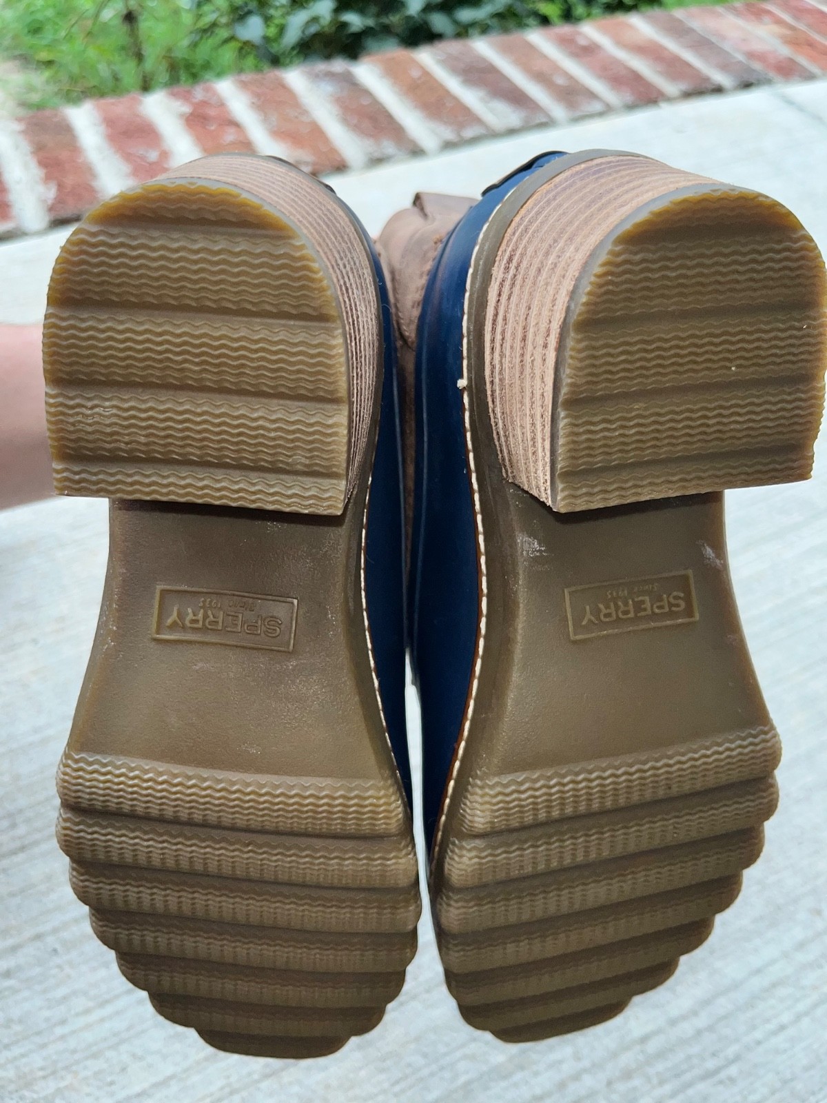 Sperry Saltwater Heeled Duck Boots Women’s Size 6 Brown/Navy STS85479 EUC
