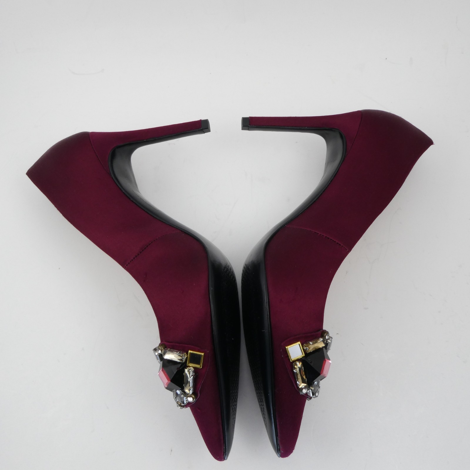 Tory Burch Elizabeth 3.25 in Satin Jewel Heels Leather Royal Port Women’s US:8 M