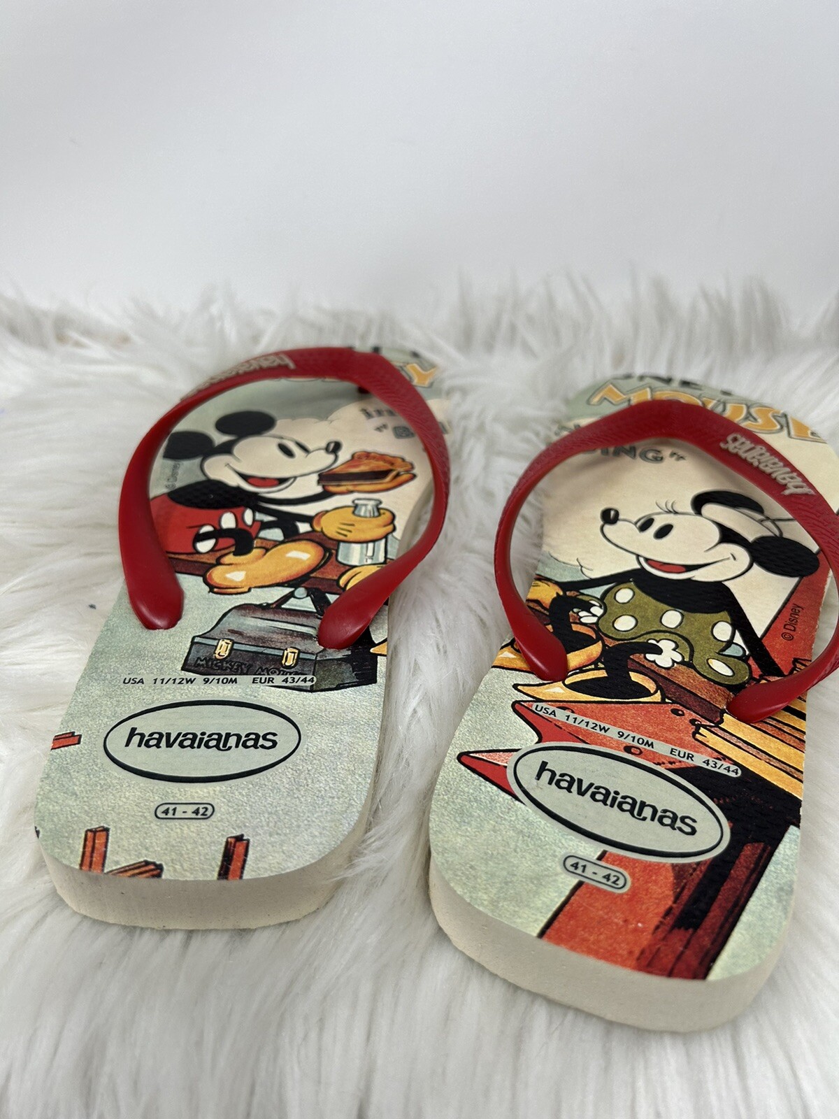 Havaianas Disney Parks Mickey Mouse Beige Flip Flops Sandals W 11/12 M 9/10