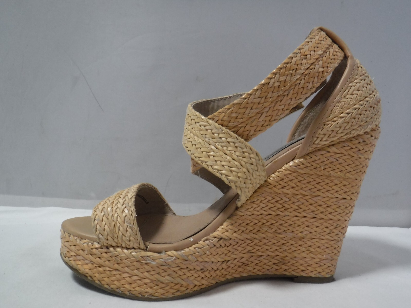 PF2 VTG Women’s STEVE MADDEN Natural Straw Chunky Platform Strappy Heel Sandals