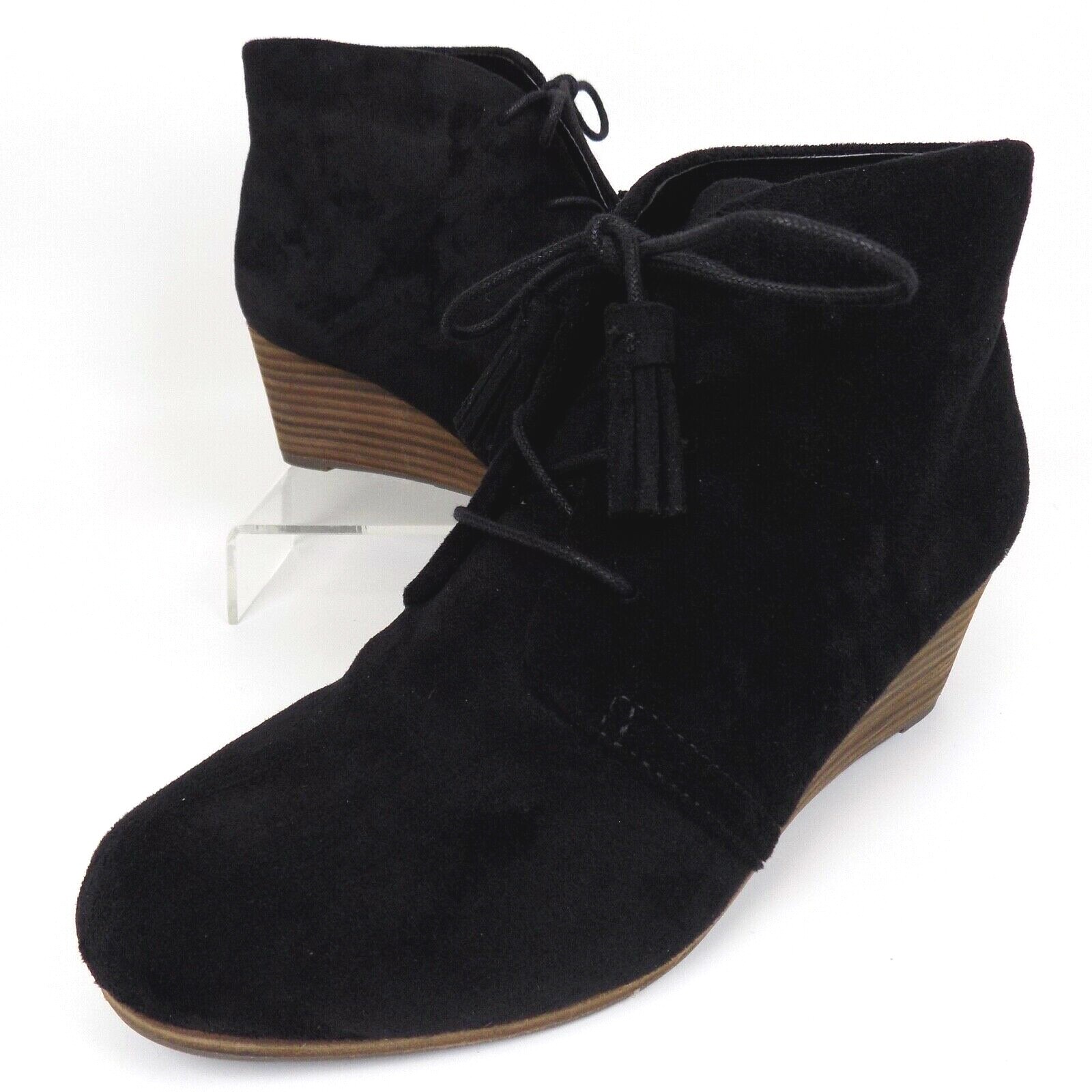 DR. SCHOLL’S Women Dakota Wedge Ankle Lace Booties Size 7.5 WIDE, Black Faux Sue