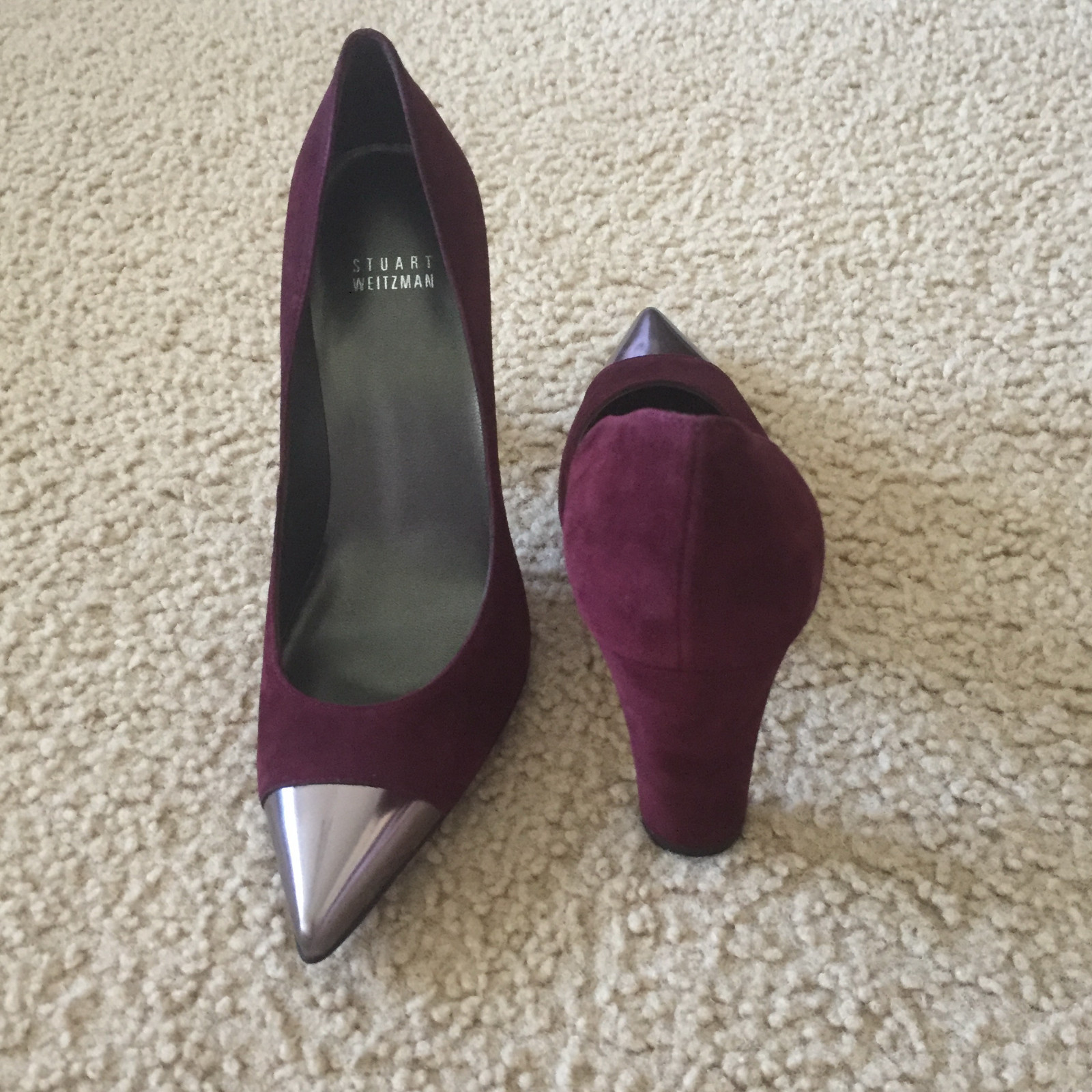 NIB Stuart Weitzman Tipnaughty pump 7 7.5 8 Bordeaux suede metallic CAP-TOE