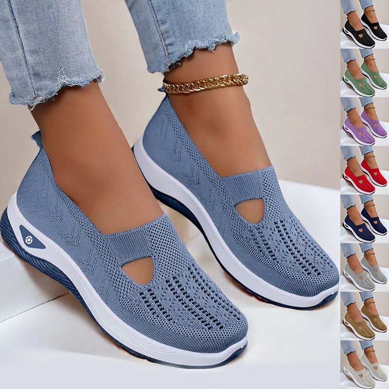 Women Mesh Flats Shoes Breathable Slip On Walking Sneakers Soft Non Slip Casual