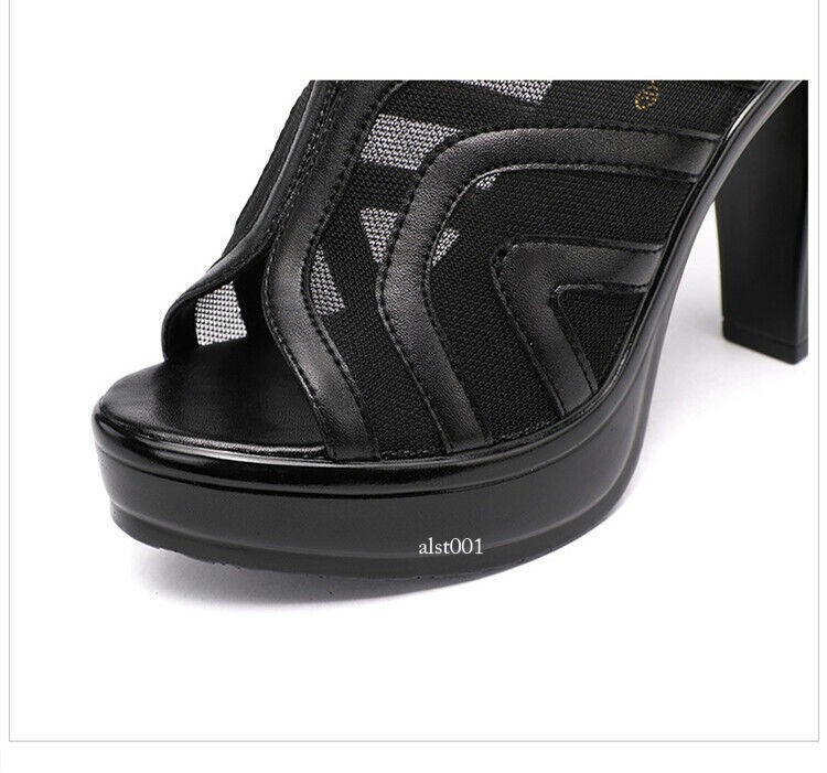 Women Block Heel Sandals Platform Backless Peep Toe Slip on Summer Mules Slides