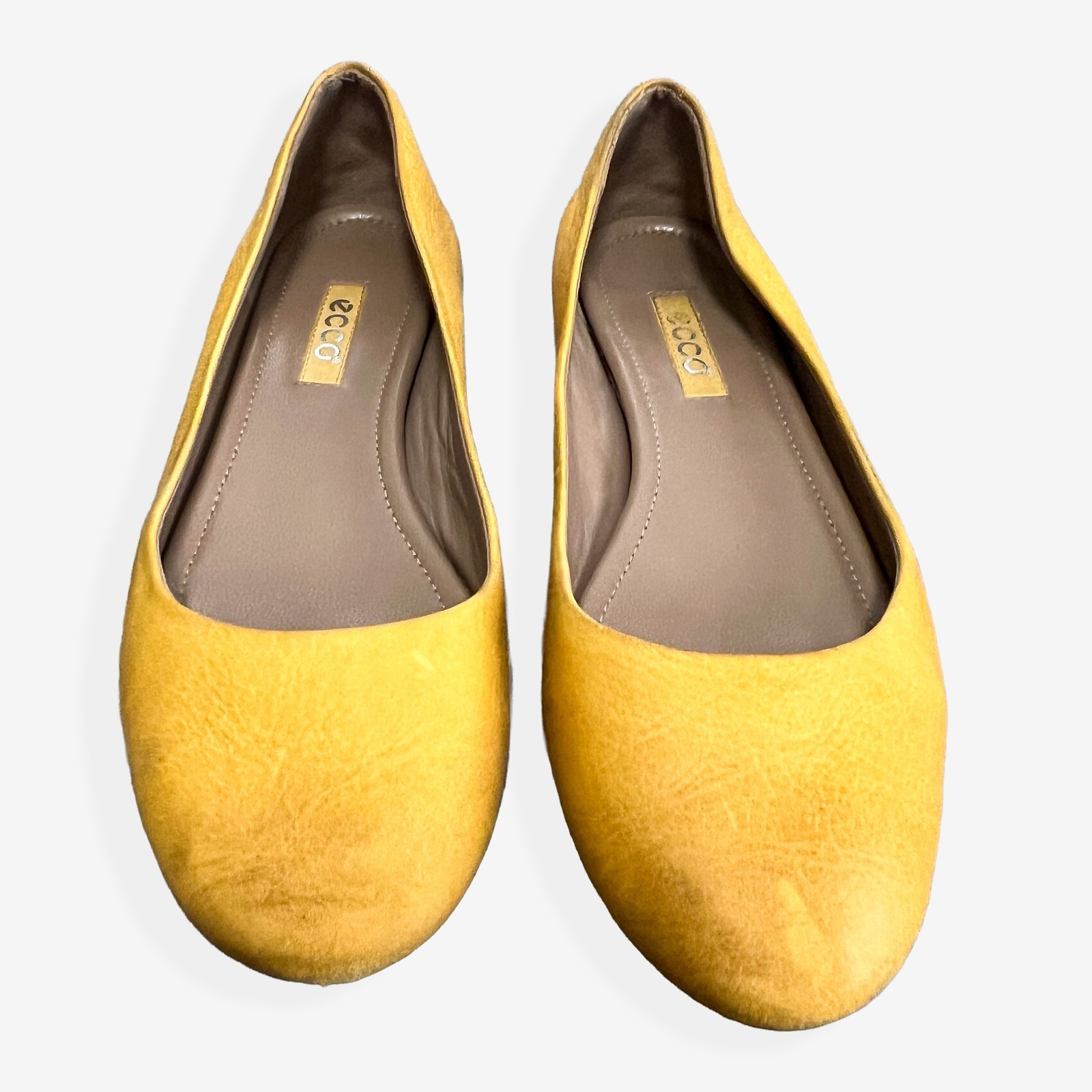 ECCO Anine Ballet Flats Women Size EU 37 (US est 6-6.5) Yellow Leather Round Toe