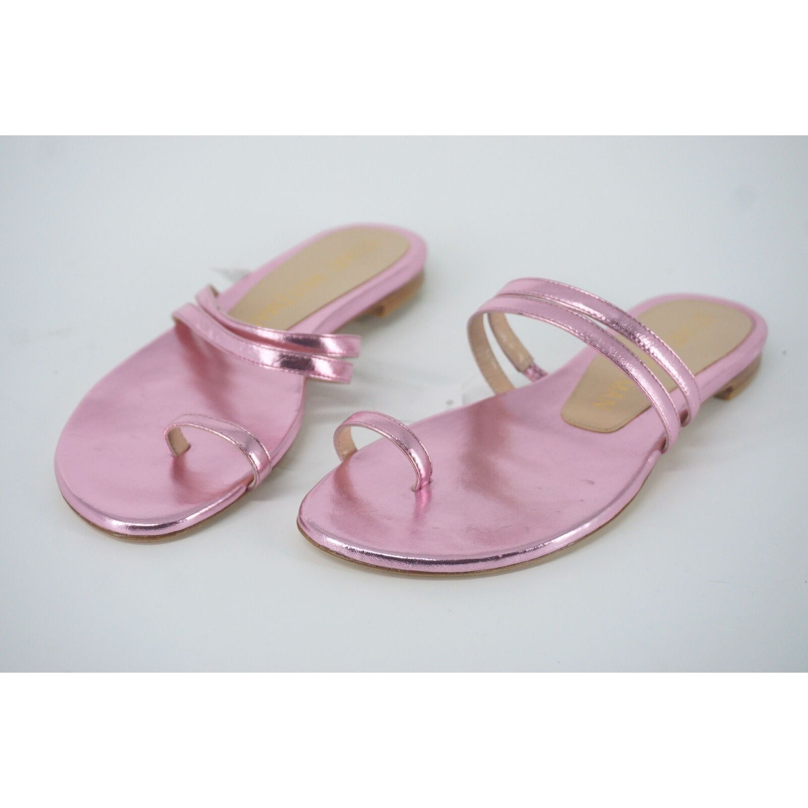 Stuart Weitzman Leonita Slide Pink Metallic Leather Sandals Size 6 New Flat $350