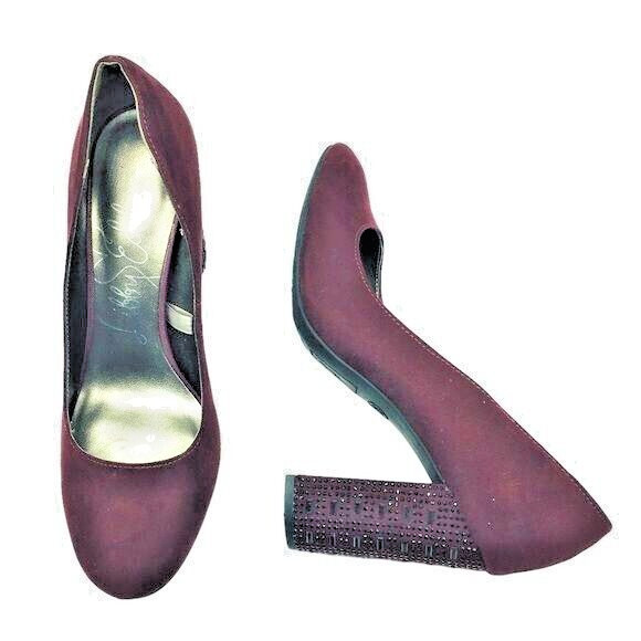 Burgundy Maroon Wine Red Block Heels Sz 8 Faux Suede Fall Autumn Winter