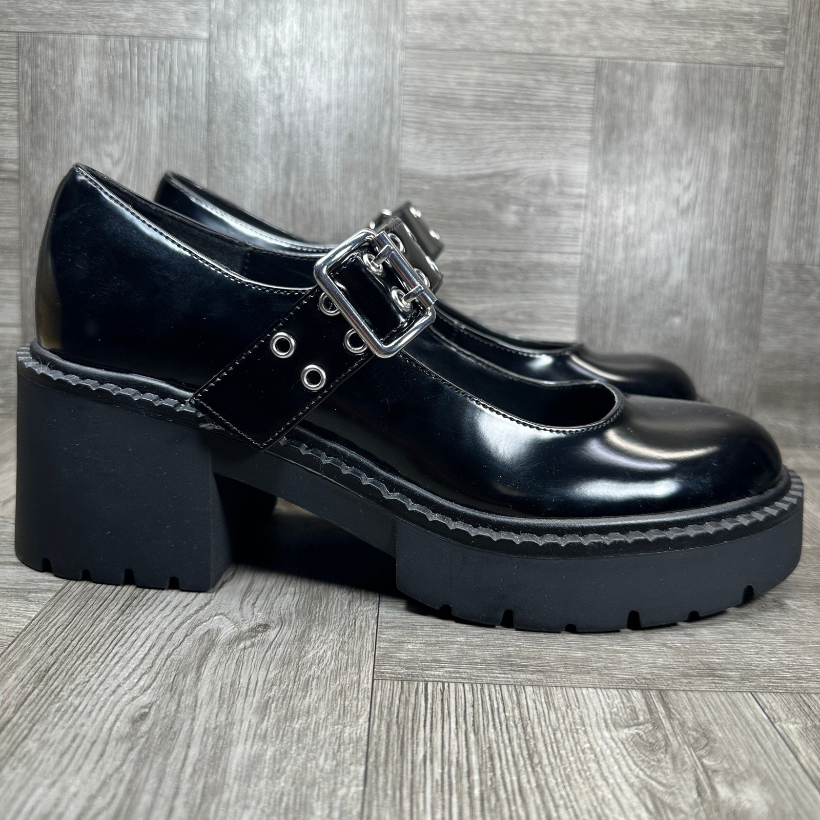 Madden Girl Mary Jane Women 8.5 Black Platform Lug Sole Chunky Heel NEW