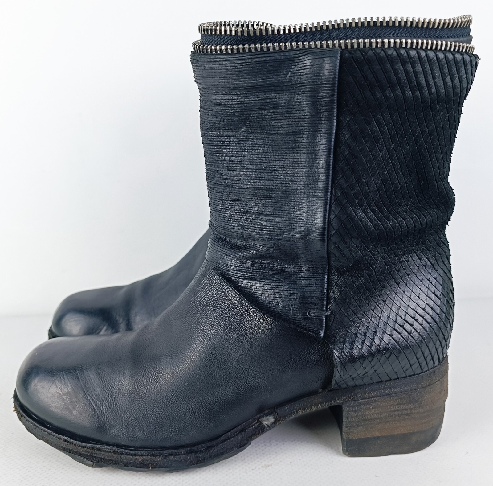 A.S.98 AirStep Womens Black Micro-textured Leather Biker Boho Boots Size EU 37
