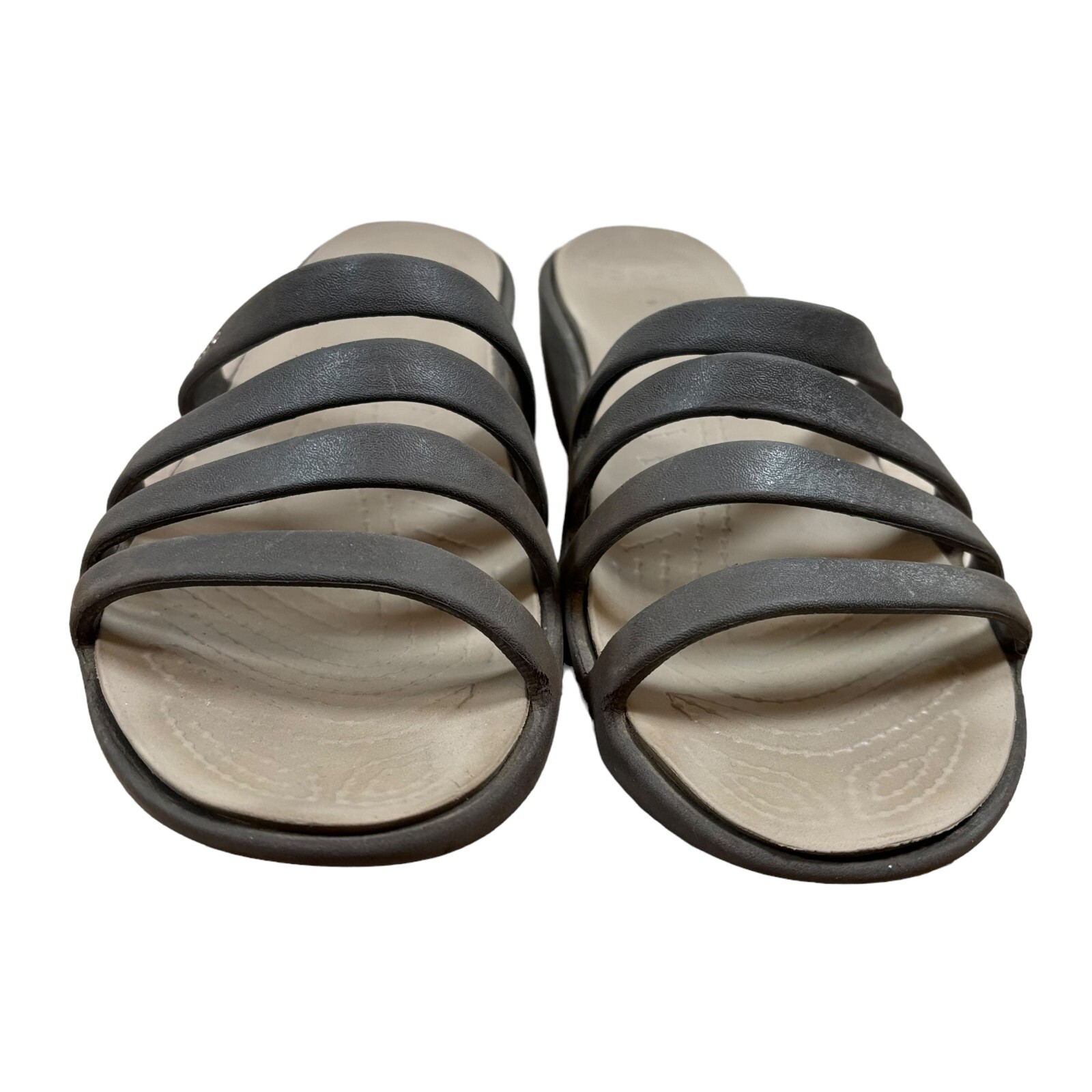 Crocs Rhonda Strappy Wedge Sandals Womens Size 10 Brown Tan Black Slides