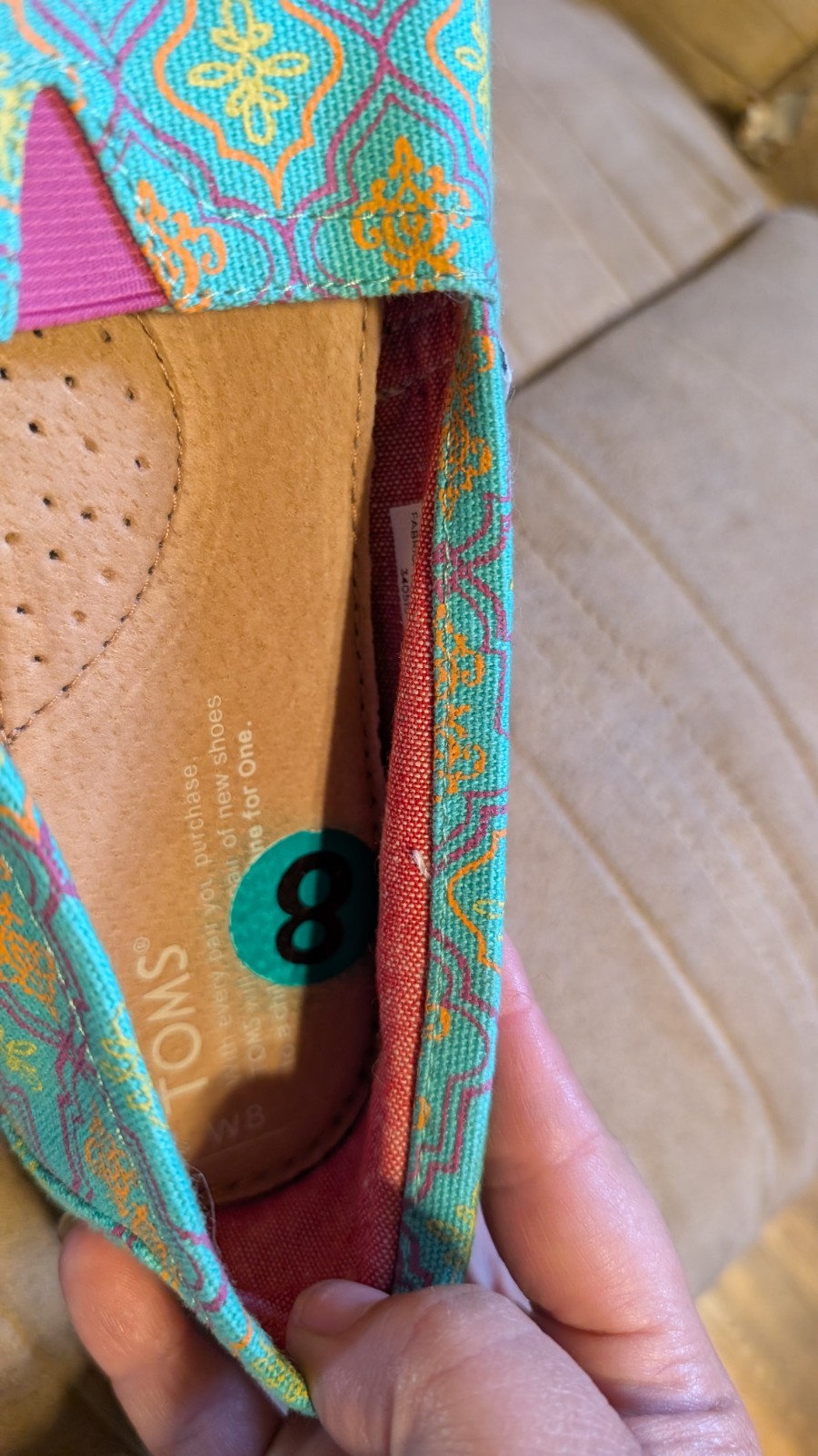 Tom’s Alpargata Canvas Women’s Classics Classic Geometric Moroccan Print Size 8