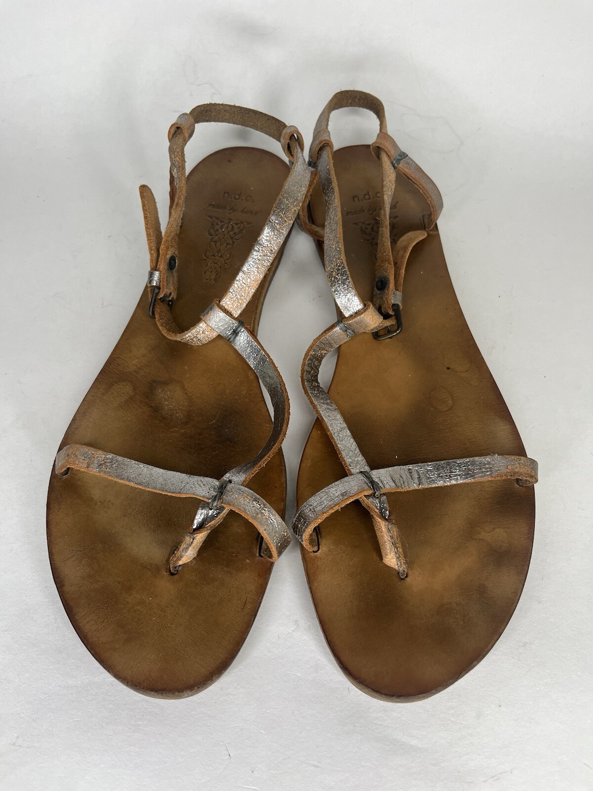 n.d.c. Made by Hand Sandals Women 41US 10 Shoes T-Strap Silver Slingback Strappy