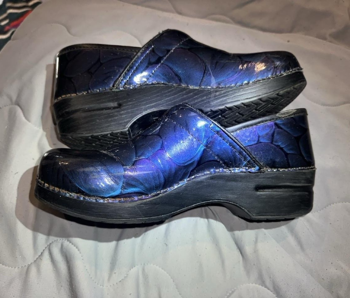 Dansko Professional Women’s Leather Slip-On Clogs Blue/Black US 9.5 EU 40