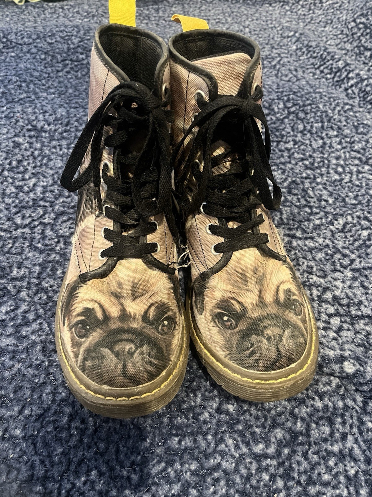 Dr. Martens Style Pug Combat Boots with Pug Face Graphics In Women’s Size 7 US