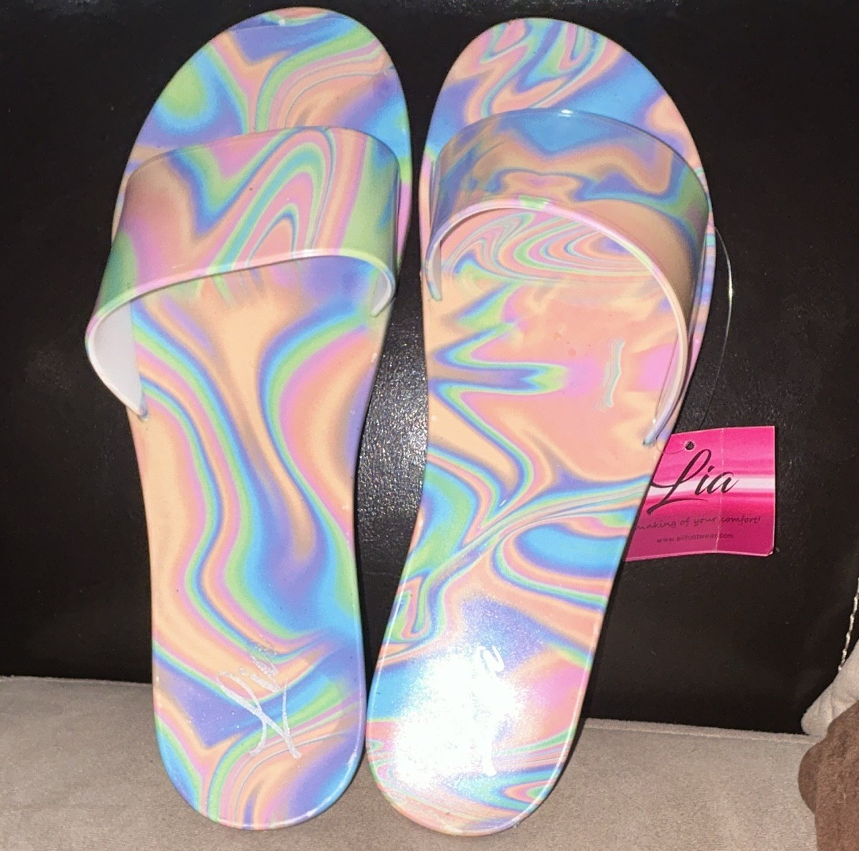 Lia Multicolor Abstract Slip-On Slide Sandals for Women Casual Summer Size 9