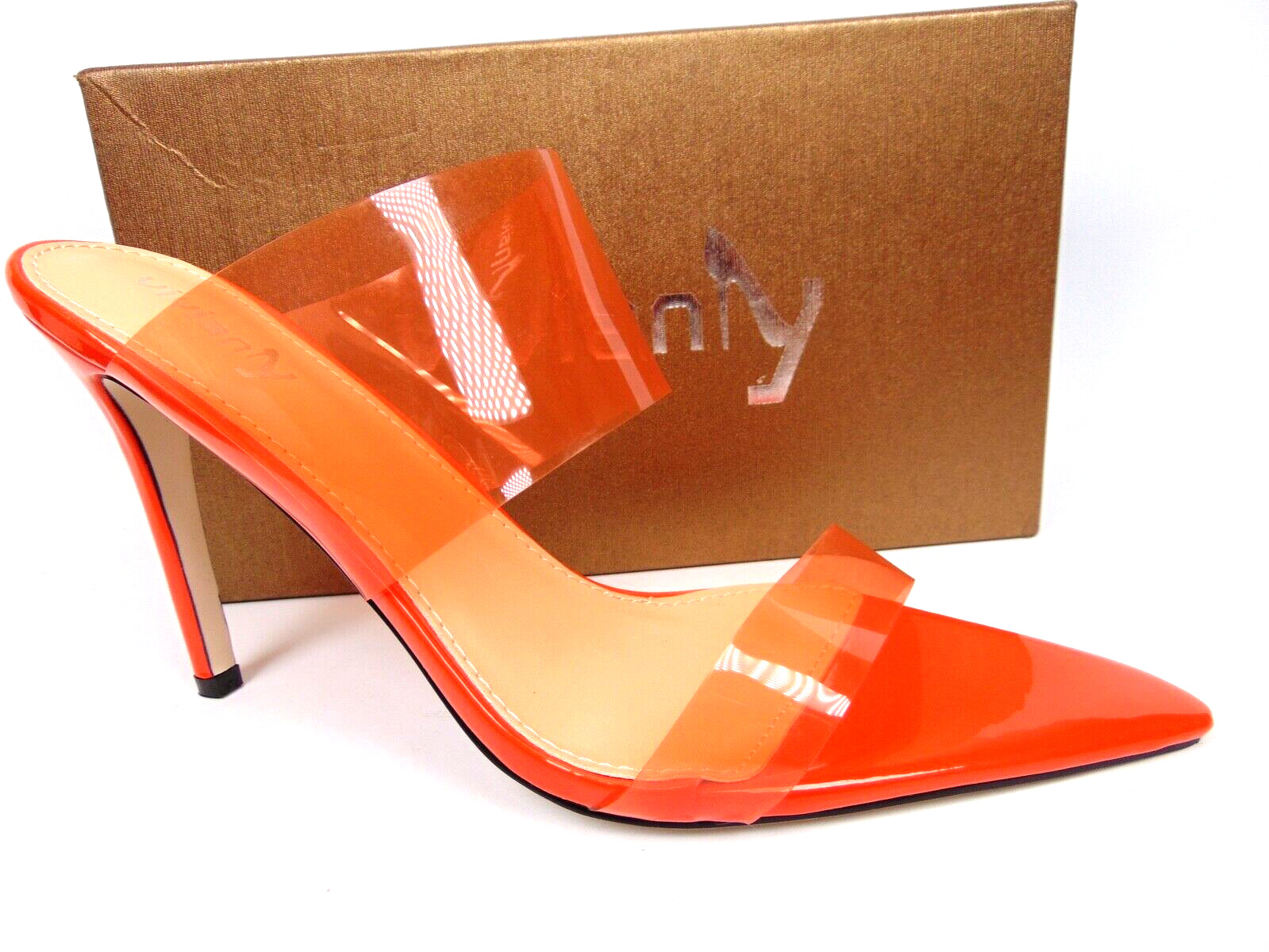 Viviany Clear Transparent Slid On Heels Pumps Sandals Size 12.0 M, Orange NEW