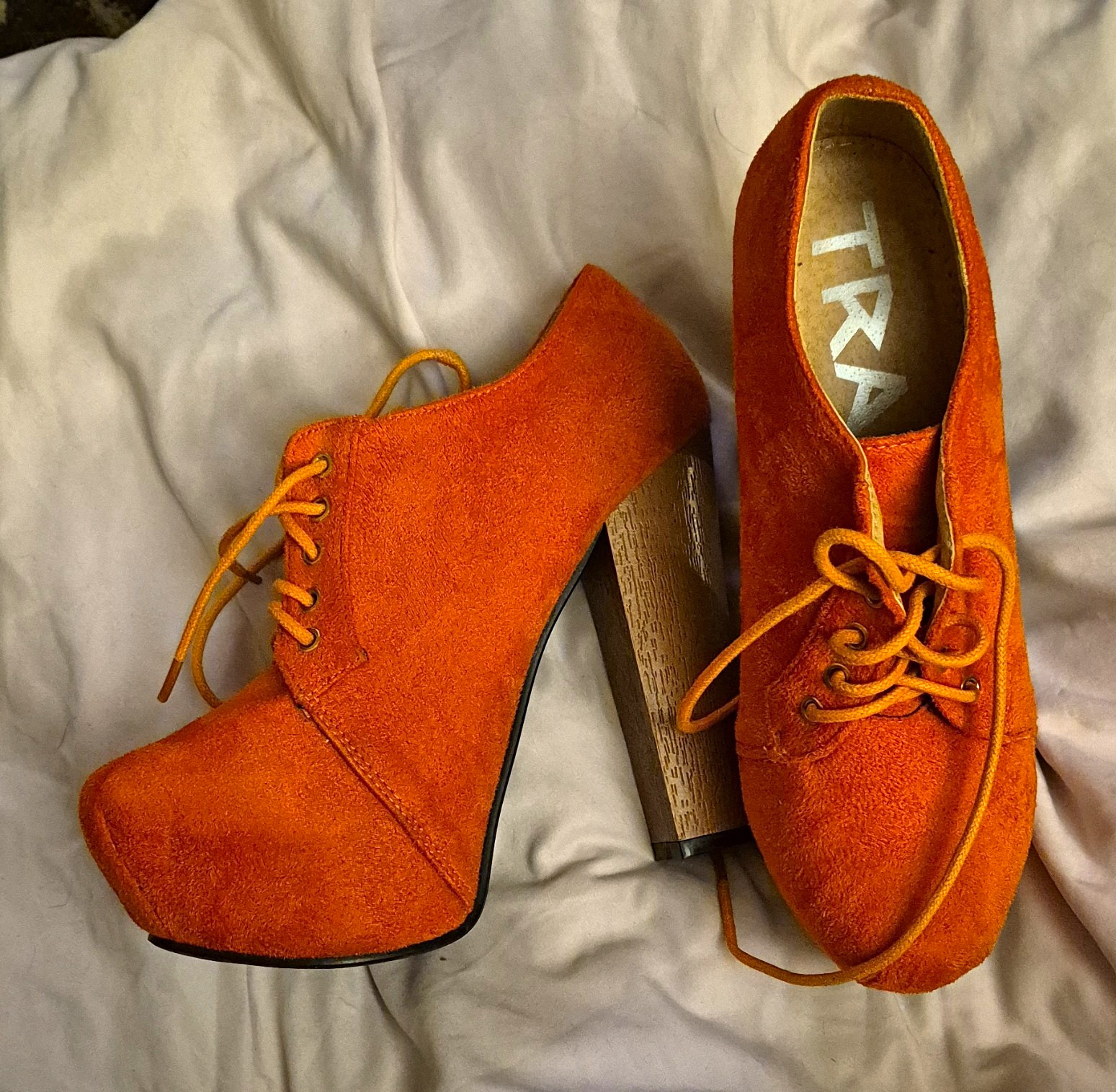 Traffic Orange Suede Platform Lace-Up Ankle Bootie Round Toe 6