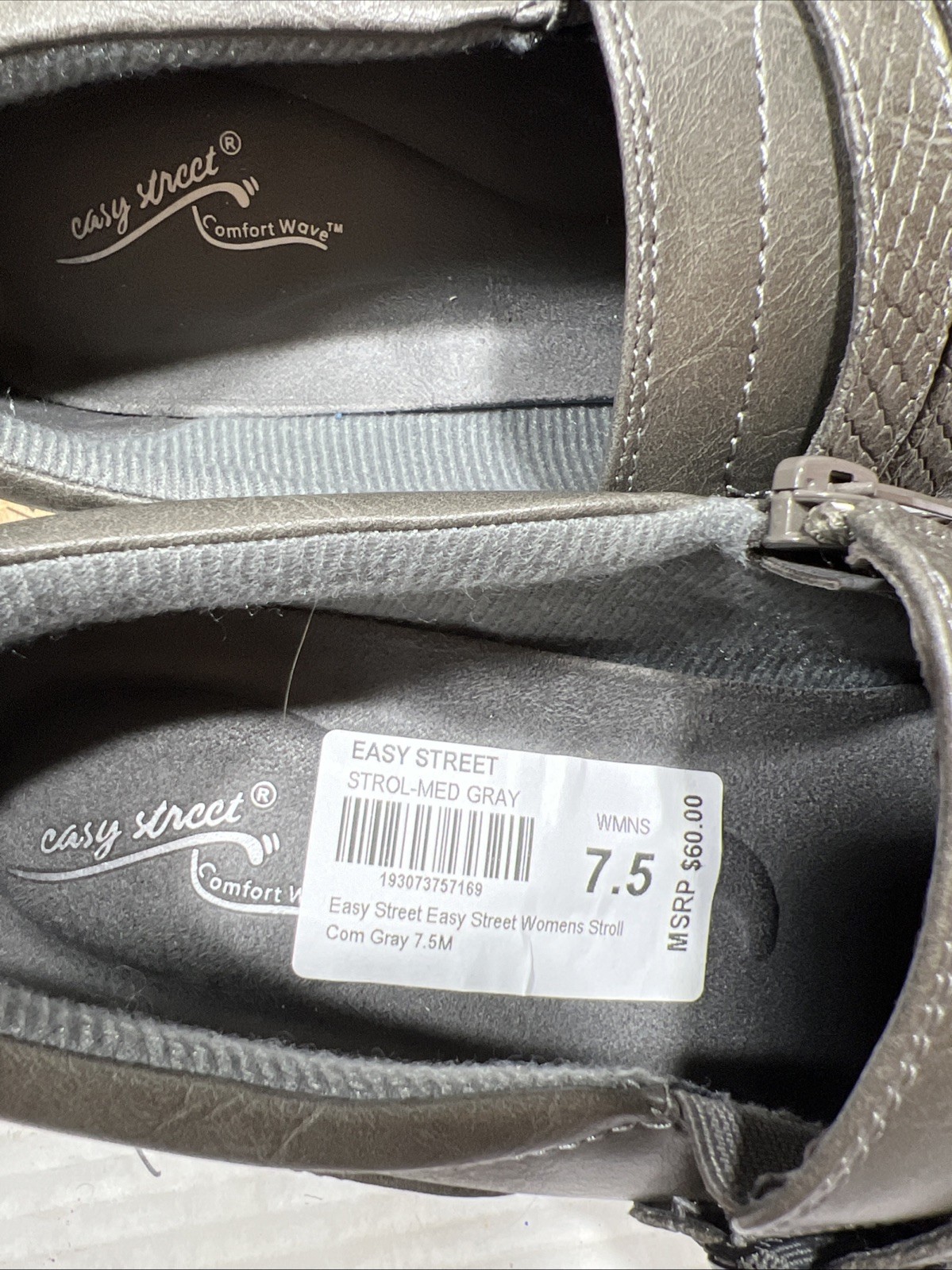 Easy Street Women’s Faux Leather Grey Stroll Comfort Shoes Size 7.5