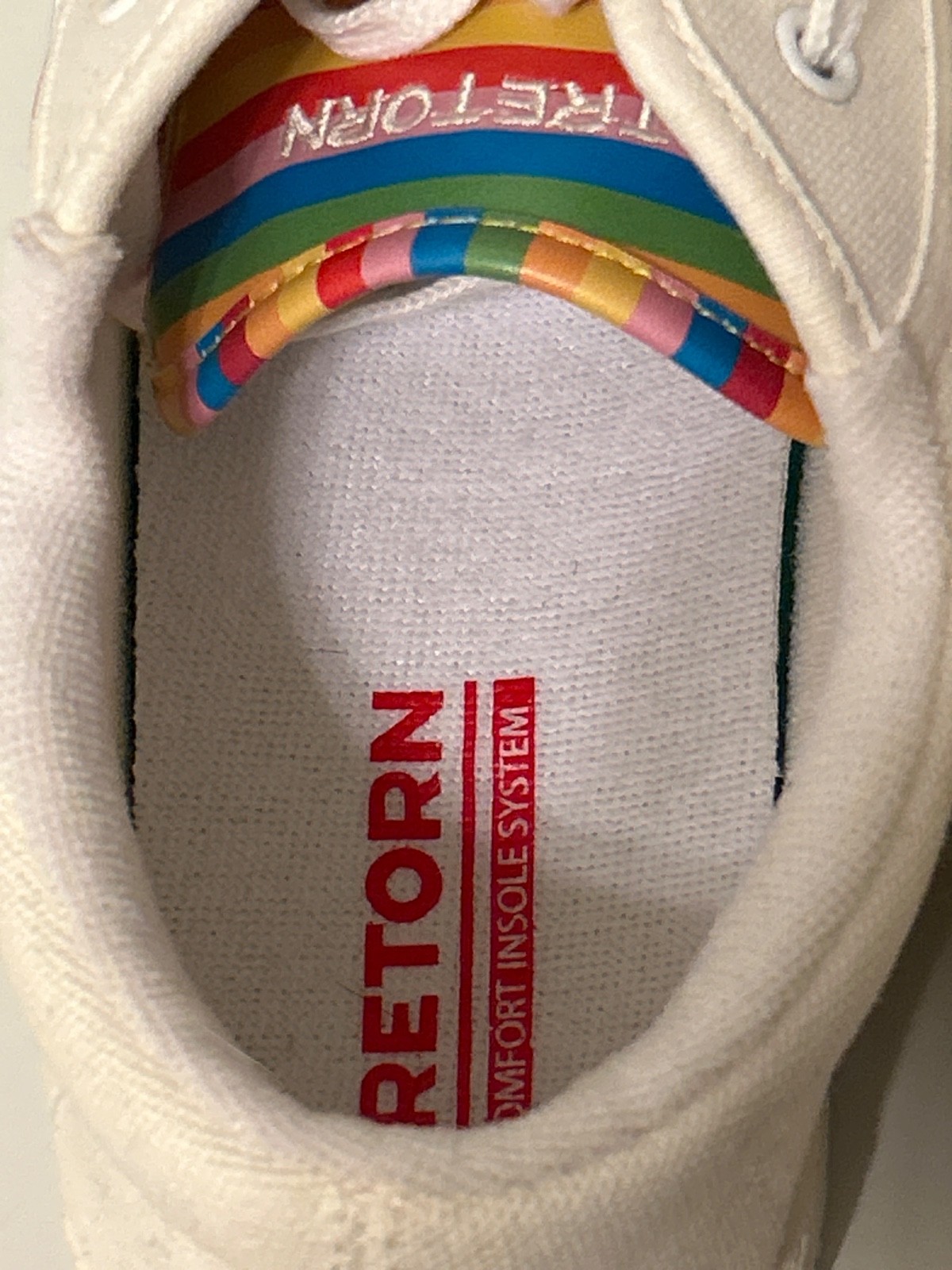 Tretorn Nylite White Canvas Sneaker With Rainbow Accent NWT Women Size 8.5 Med