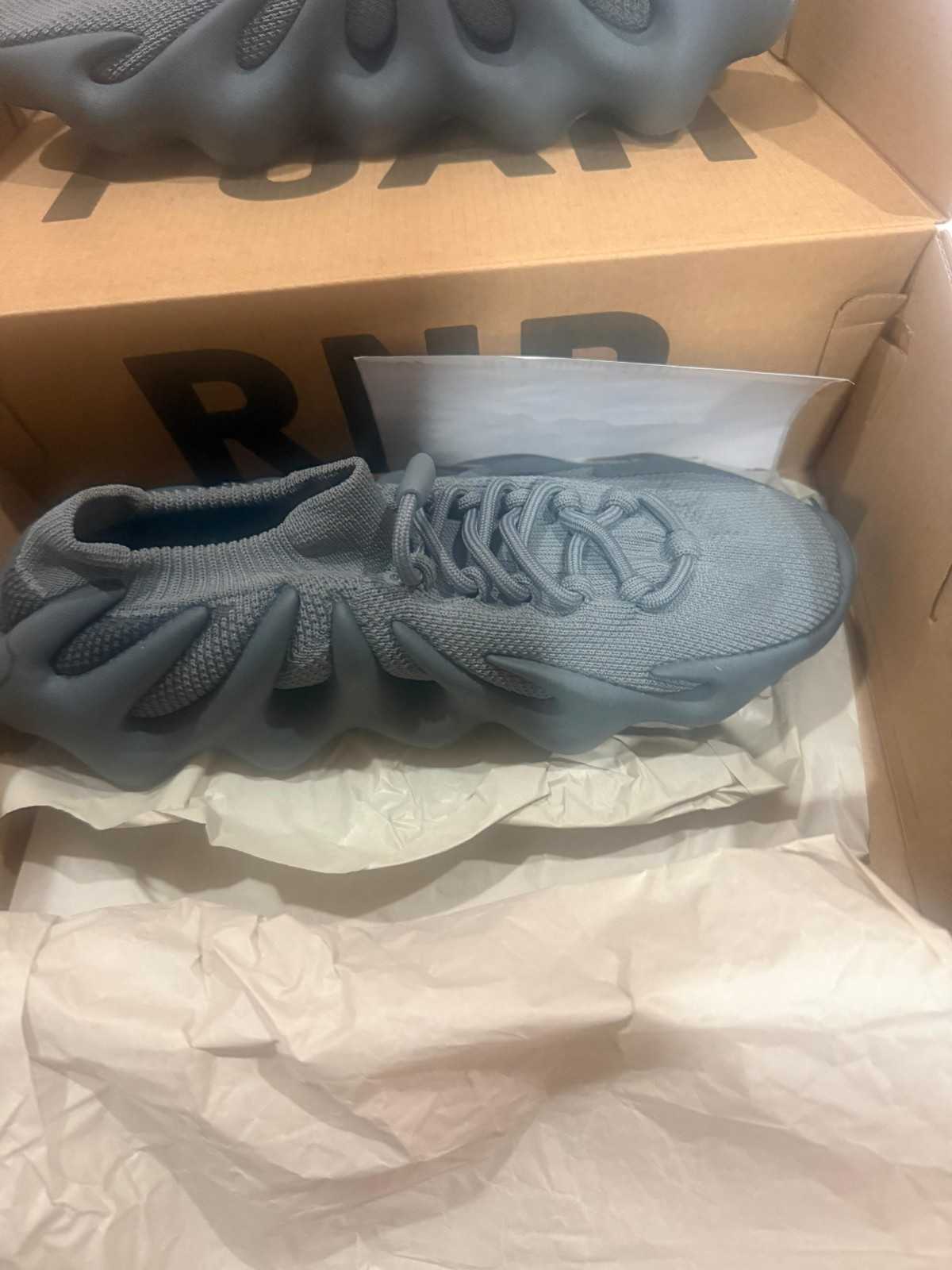 Knit sock trainer shoes with sculpted rubber sole in Stone Marine Colour