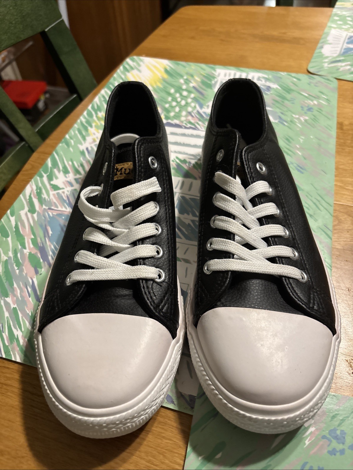 Women’s Mudd Sneakers B&W Faux Leather Lace Up 9.5 Brand New Never Worn