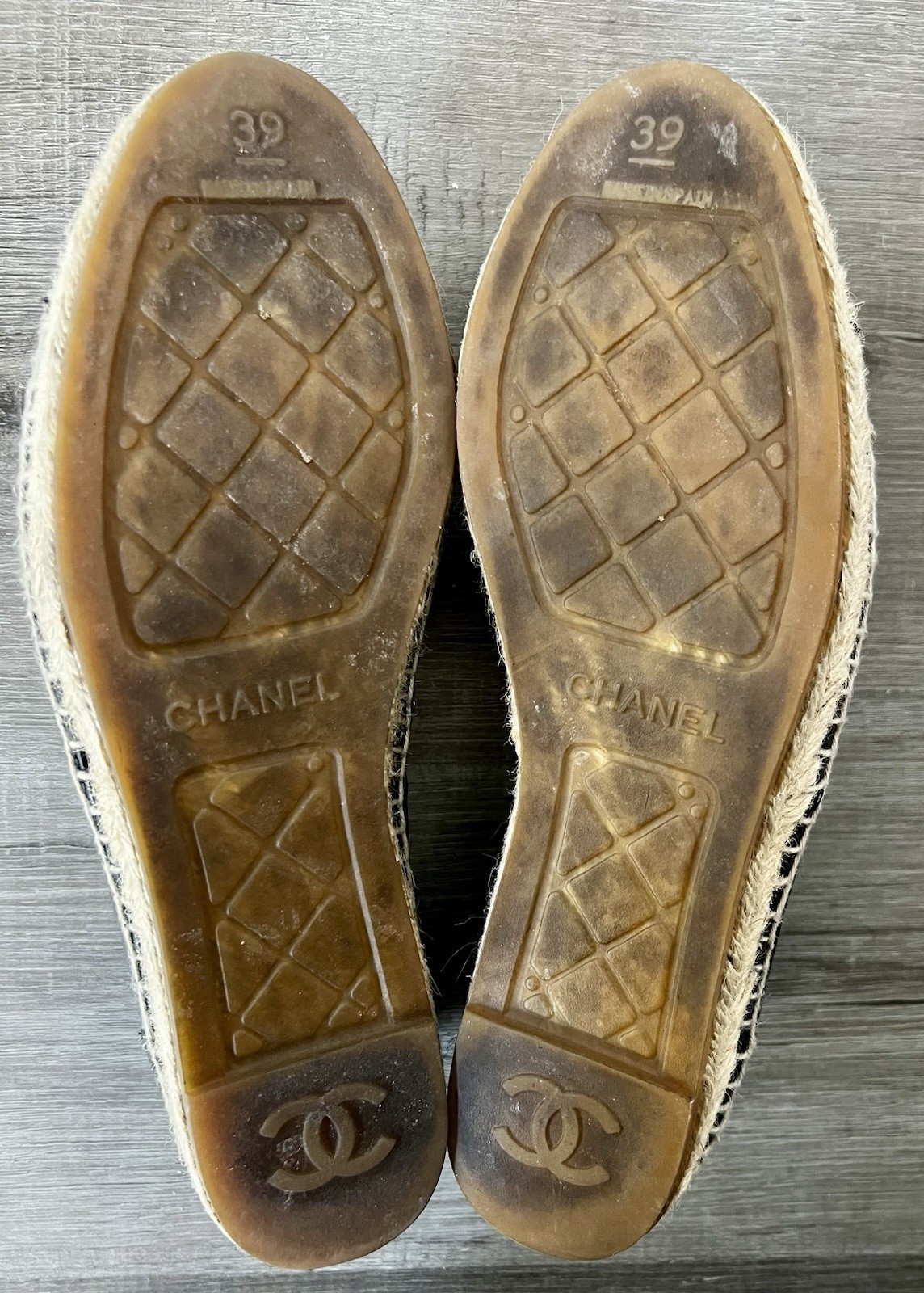 Chanel Black Lambskin/Grosgrain Quilted CC Chain Espadrilles sz 39