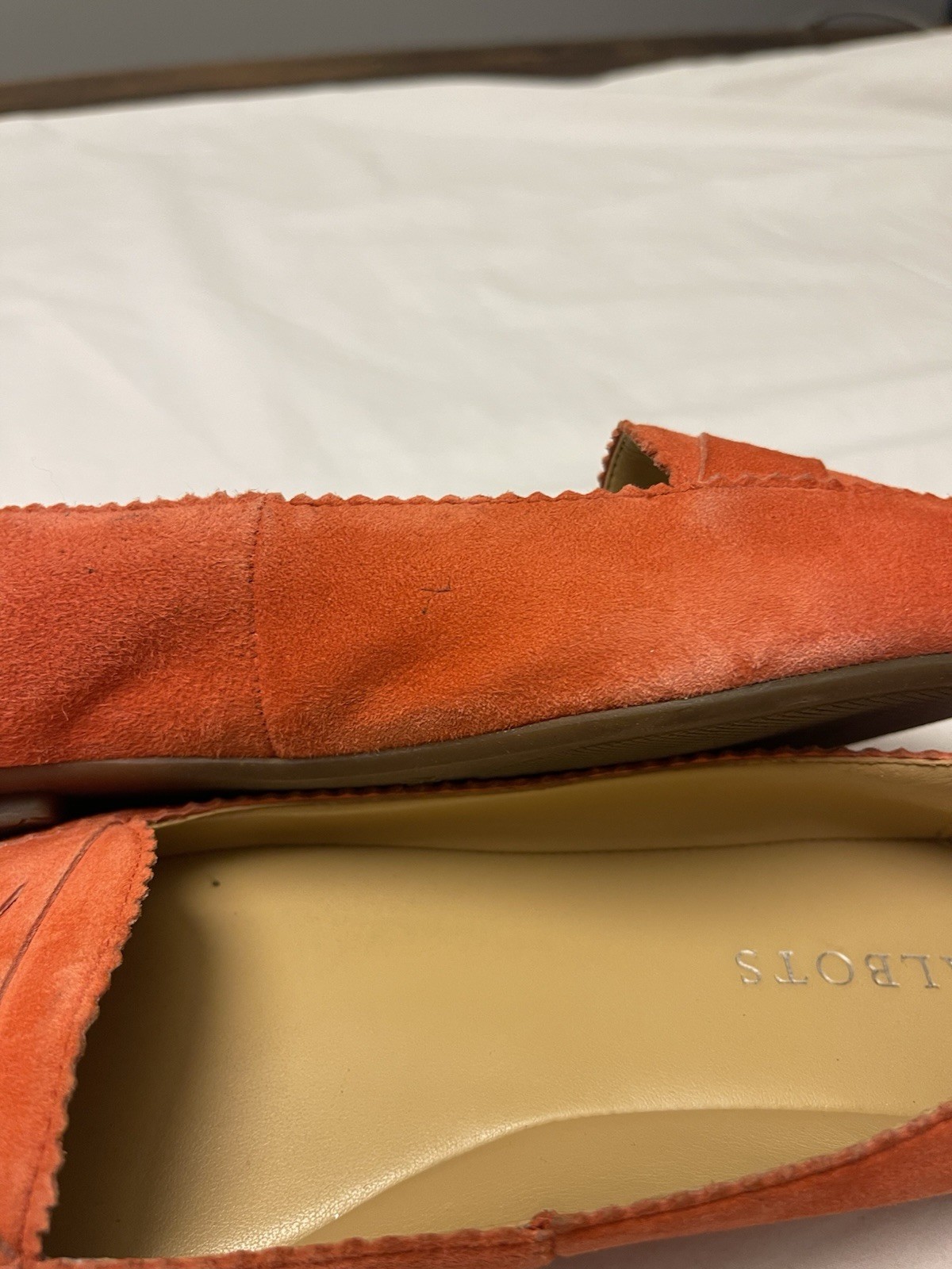Talbots Francesca Suede Driving Flats Moccasins 7.5 Coral Tangerine