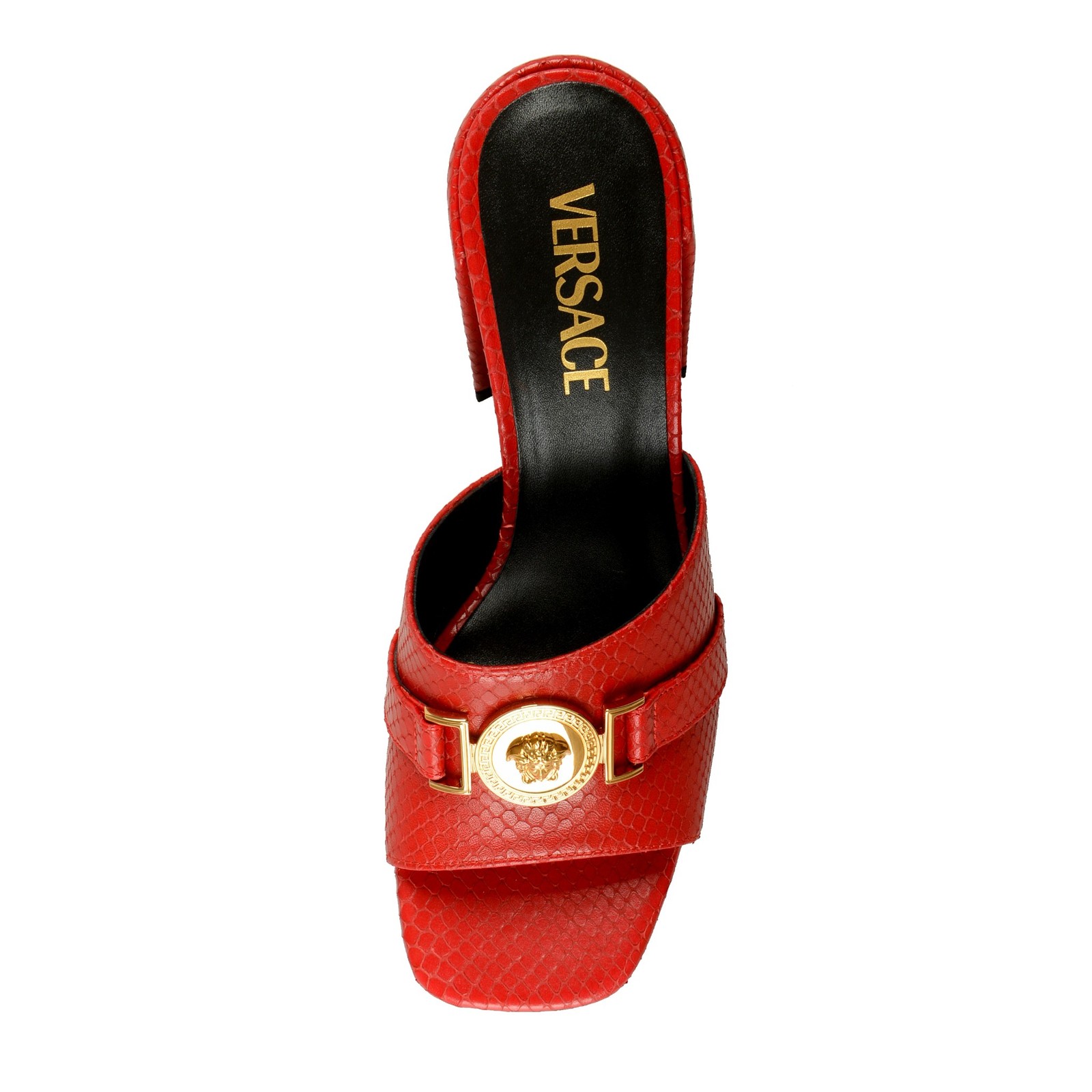Versace Women’s Red 100% Leather Gold Medusa Mules Sandals Shoes US 6 IT 36