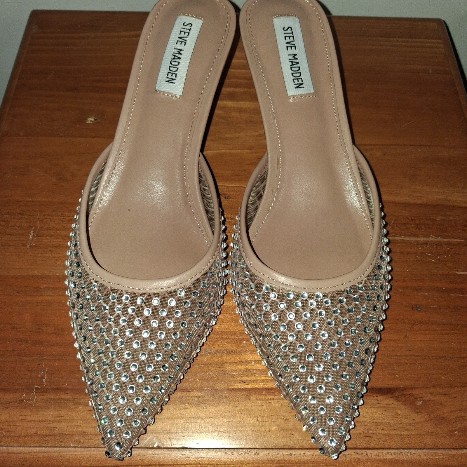 Steve Madden Rhinestone Pointed Toe Mules Sparkly Heels Size 8.5M