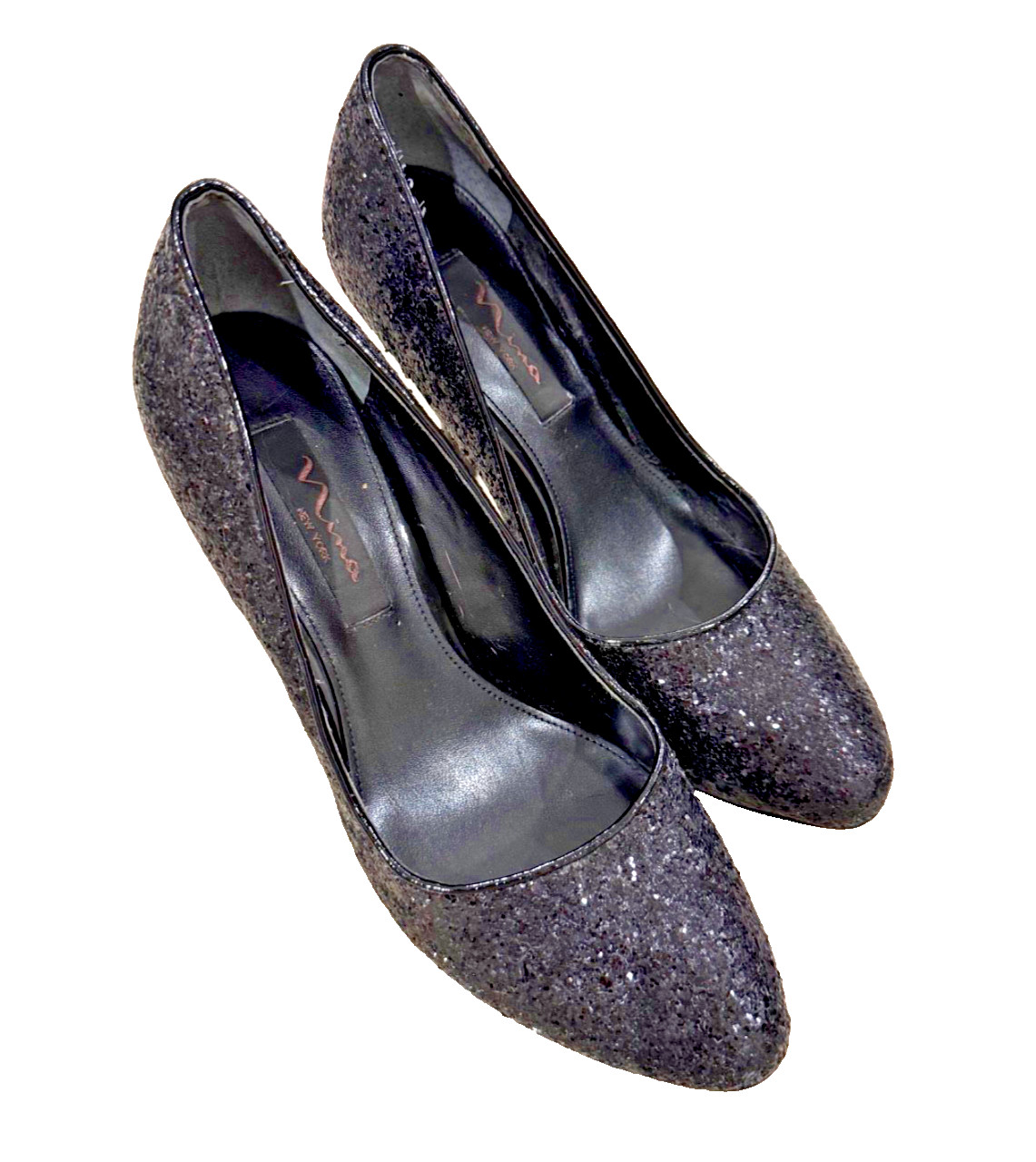 Nina – Black Sparkle Glitter Bling Pumps Maximalism – 4.25″ Heel – Size 7.5M