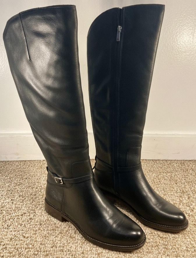 New Franco Sarto L-Haylie Black Leather Knee High Boots Women’s Size 9M