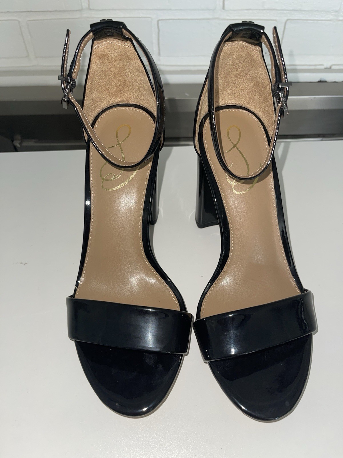 Sam Edelman Yaro Sandal Heels Women’s Size 6W Black Patent Leather