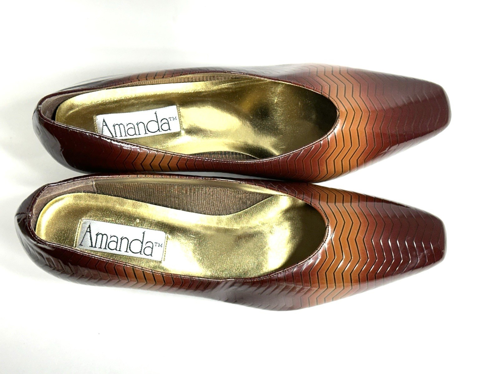 Vintage Tortoiseshell Heels Brown Patent Leather Chevron AMANDA Size 11 US NEW!!