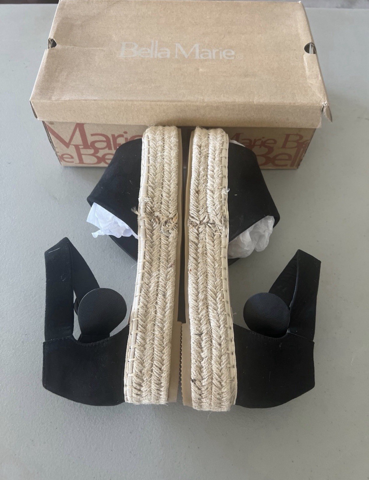 Bella Marie Women’s Black Suede Espadrille Sandals Ankle Strap Buckle 8.5 NIB