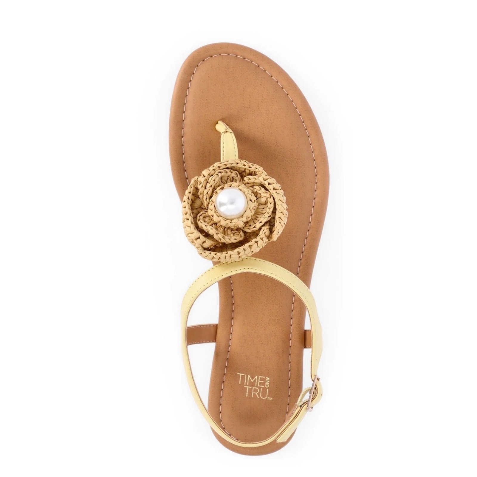 NWT Time & Tru Crochet Flower Pearl Thong Womens Sandal sz 11 Yellow Boho