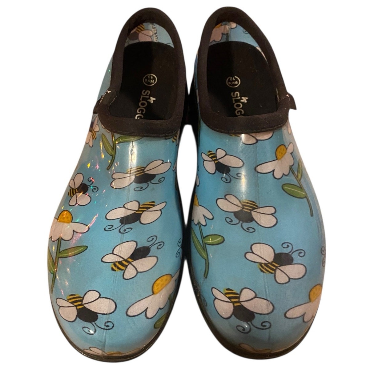 Sloggers Bee Blue Womens Slip On Shoes 10 Waterproof Recycled Nursing Garden