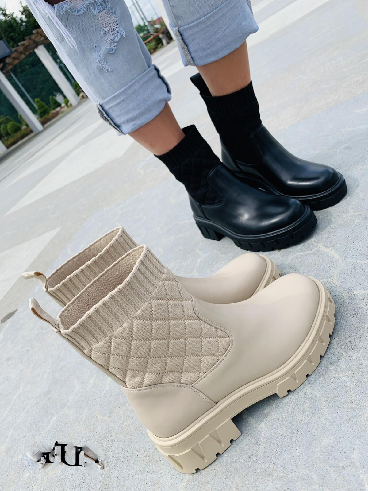 Women’s platform ankle boots Chelsea boots rubber boots beige black 36-41