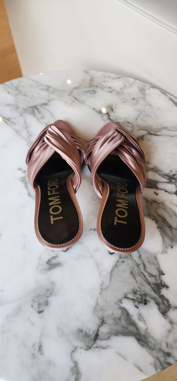Tom Ford Pink Satin Knotted Slip On Slide Mule Size 37.5