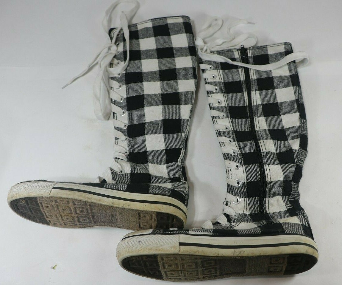 Black & White Knee High Sneakers Zip Cotton 15″ Tall Women’s US Size 4