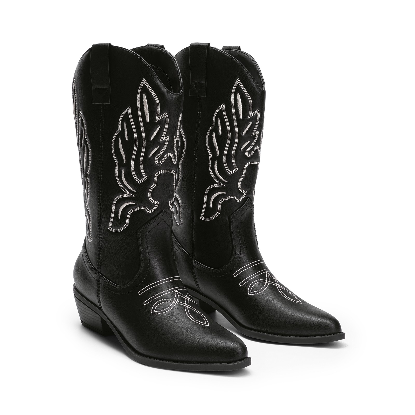 Women Cowboy Boots Mid Calf Cowgirl Boots Embroidery Stitched Western Boots NEW