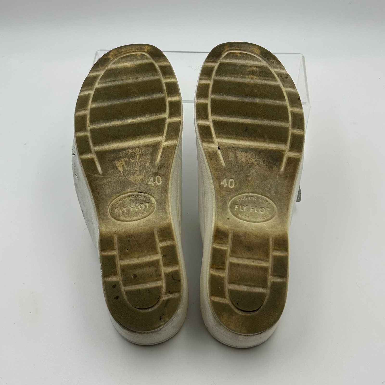 Fly Flot Wedge Slide Sandals Womens 40 White Leather Buckle Floral Comfort Italy