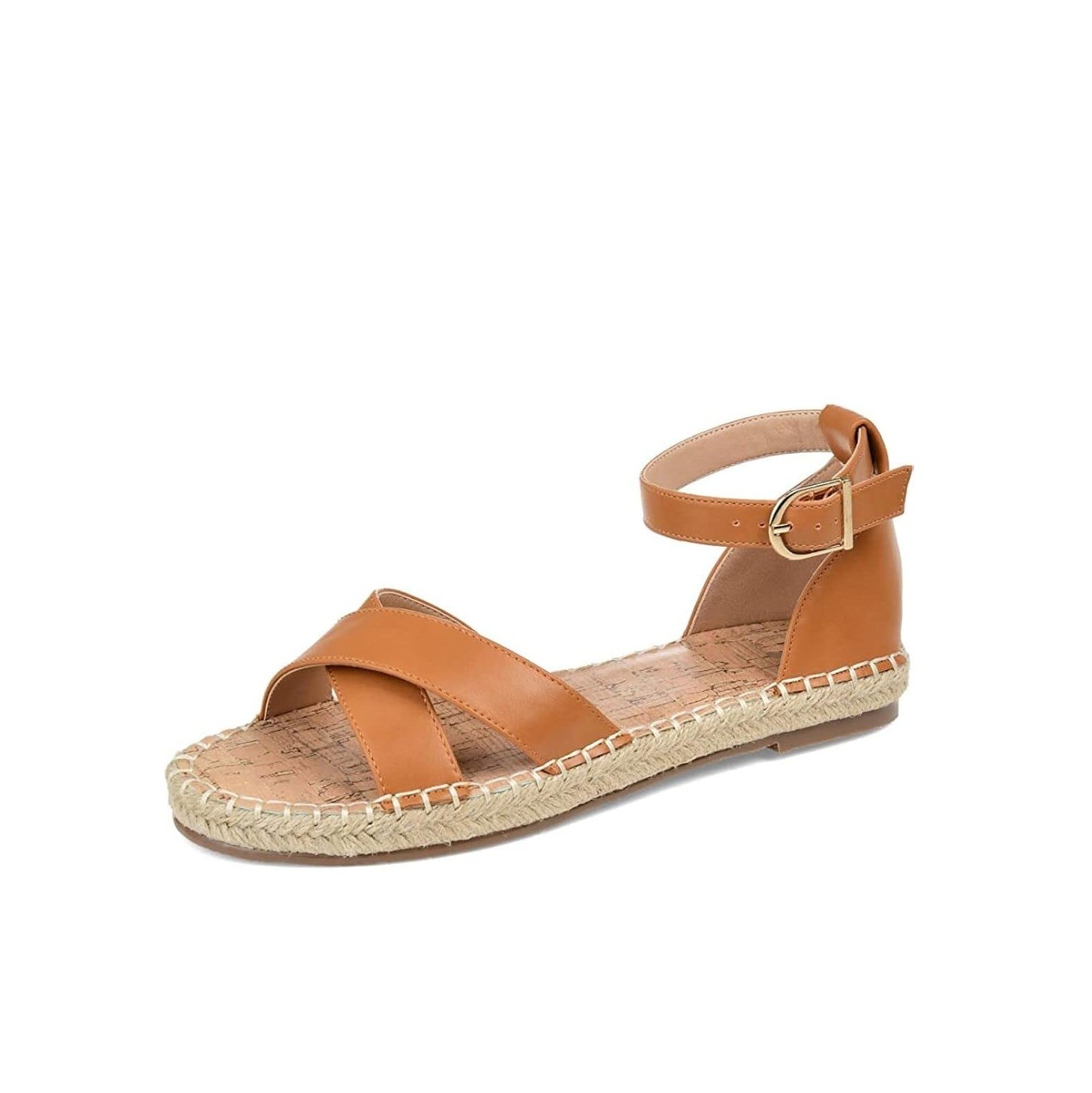 Journee Collection Womens 7.5 M Cognac Brown Lyddia Strappy Flat Sandals NIB PF6