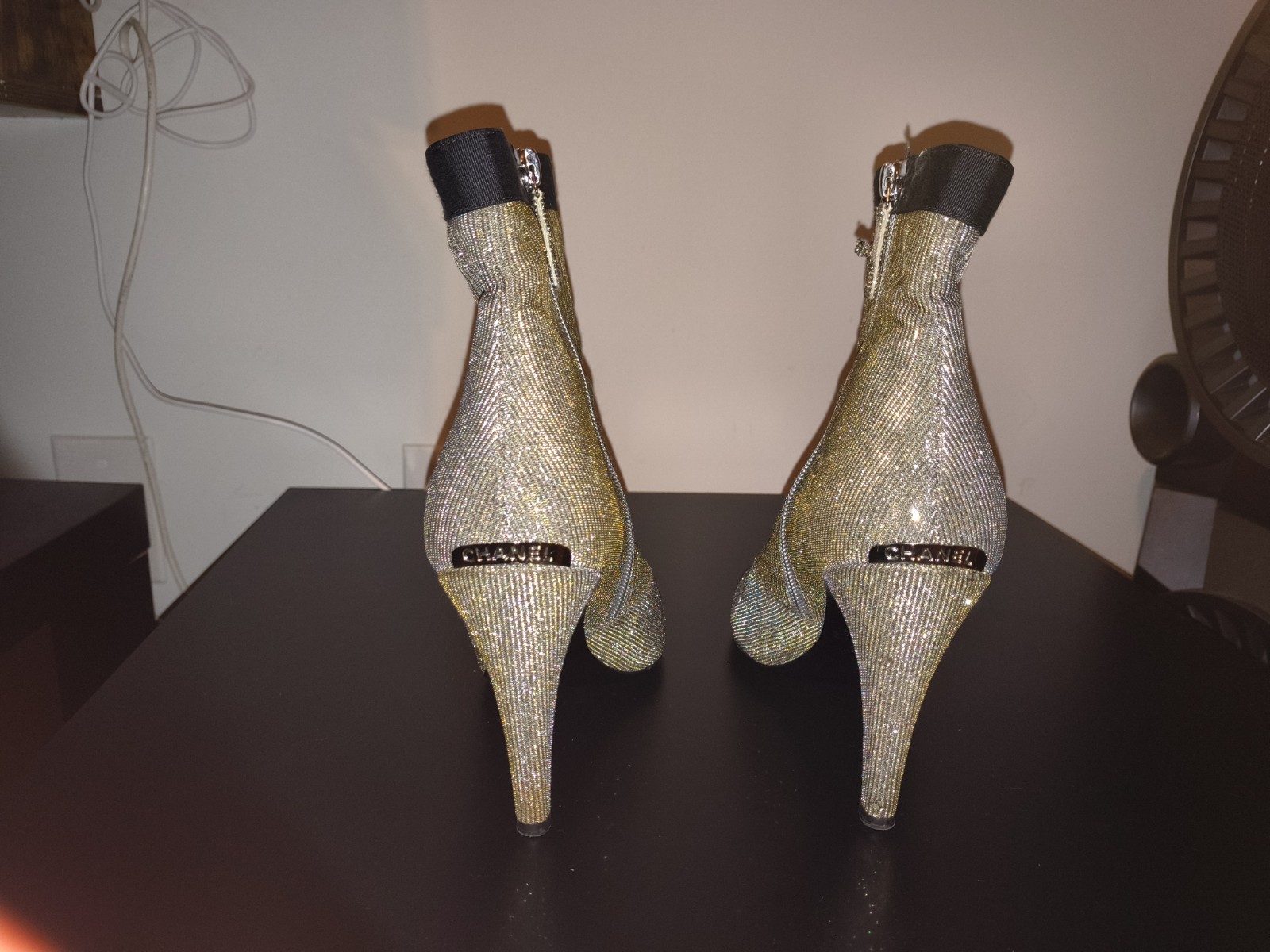 Chanel Glitter Logo Ankle Booties