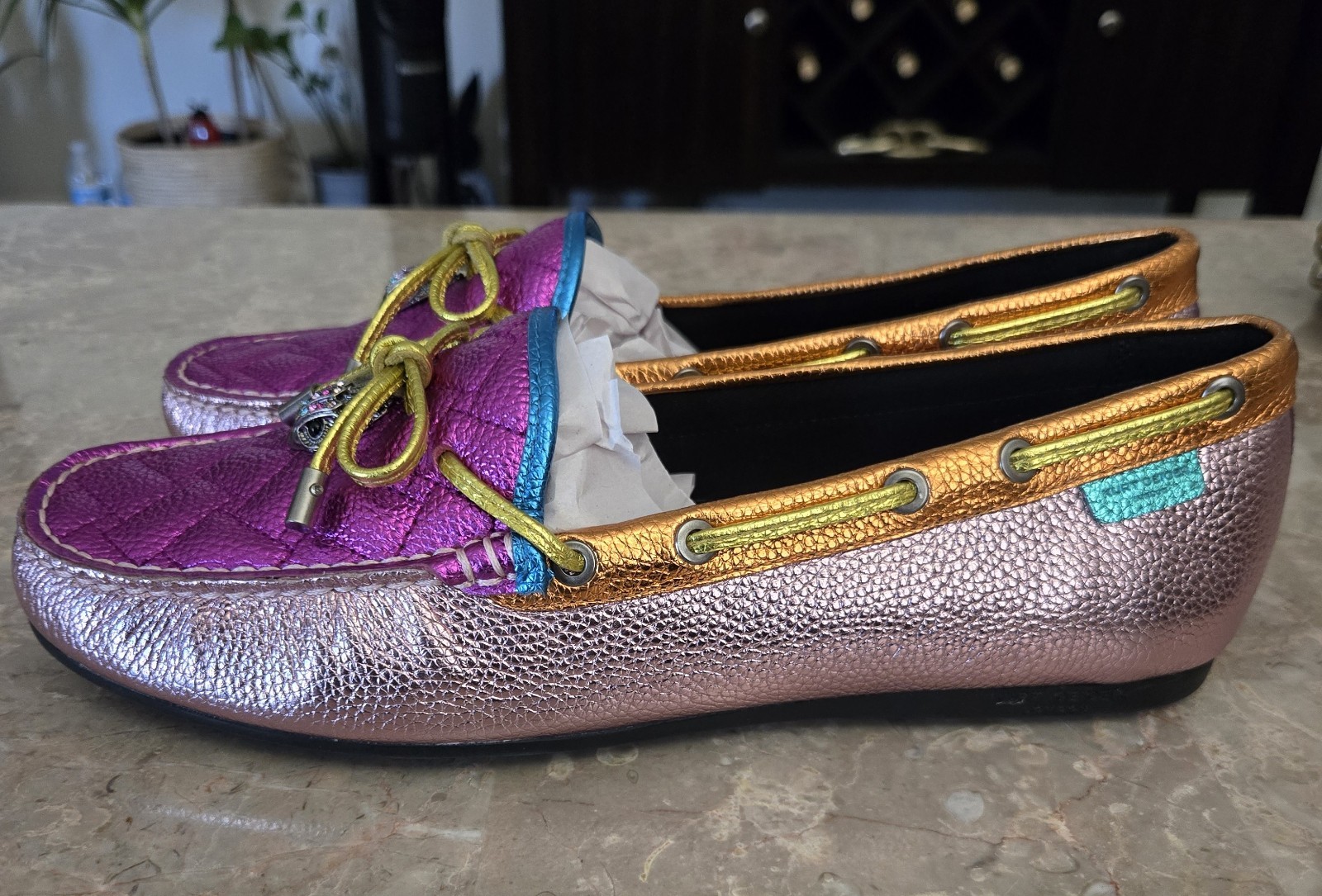 Kurt Geiger London Eagle Moccasin Loafers multi-color metallic pink. 42 – US 11