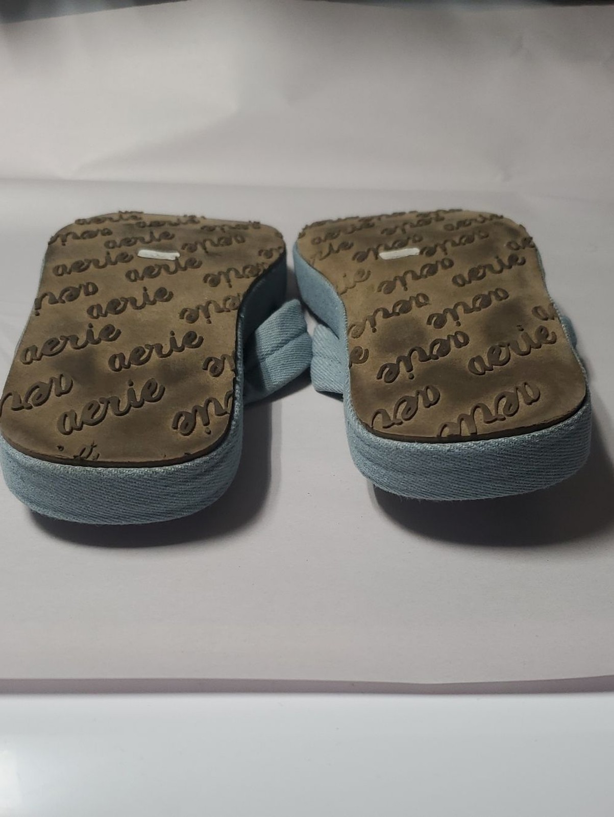 Aerie Sqaure Toe Light Blue Denim Fabric Platform Flip Flop Sandals Size 8 Y2k