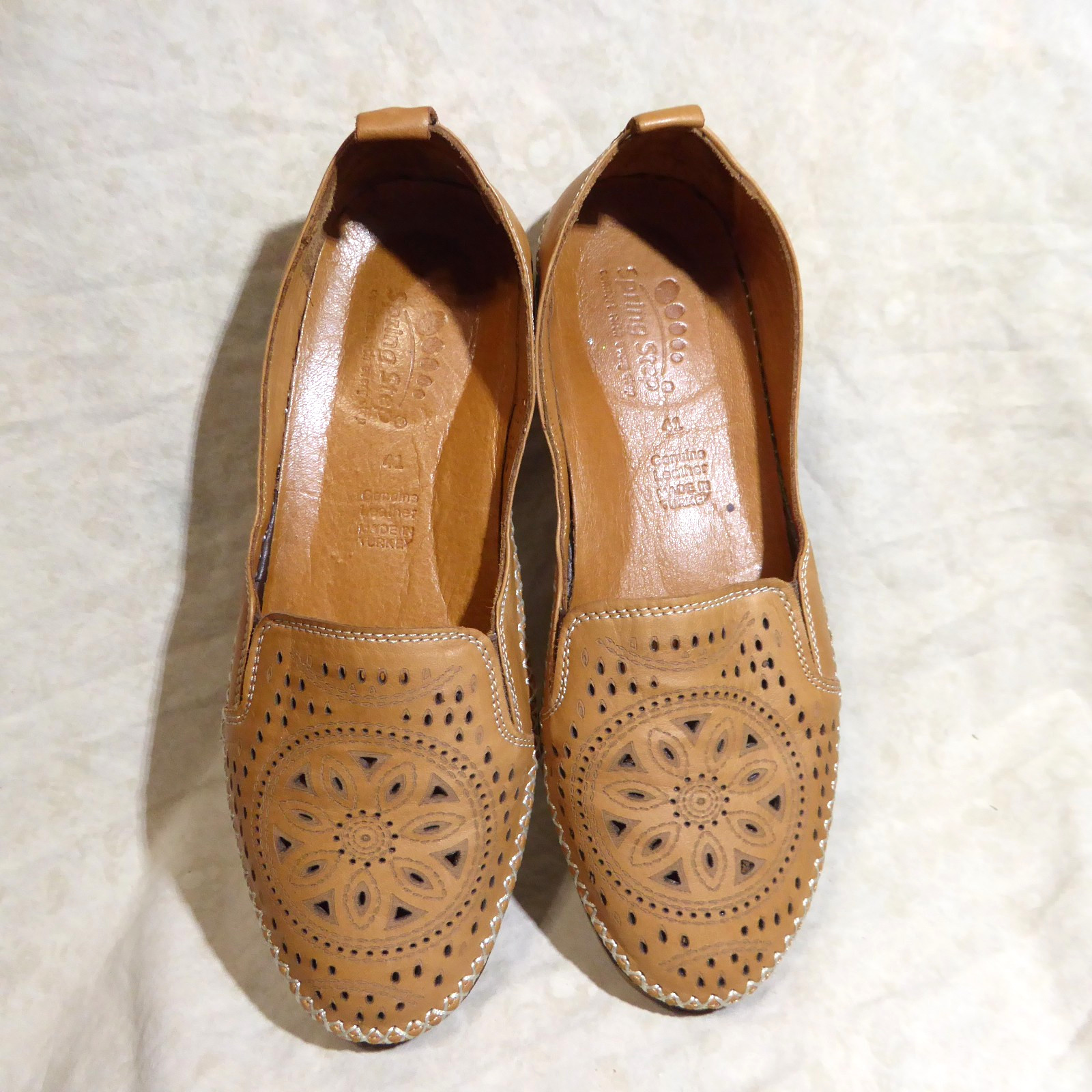 🩰 Spring Step Ingrid Loafer Flats sz 10 M (41) Laser Cut Whiskey Brown Leather