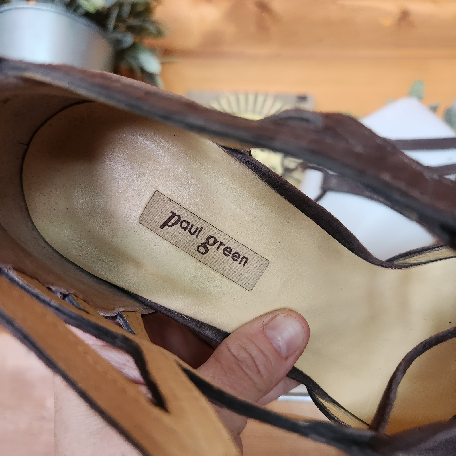 Paul Green Veronica Block Heel Leather Sandal Earth Metallic Strappy US 7/UK 4.5