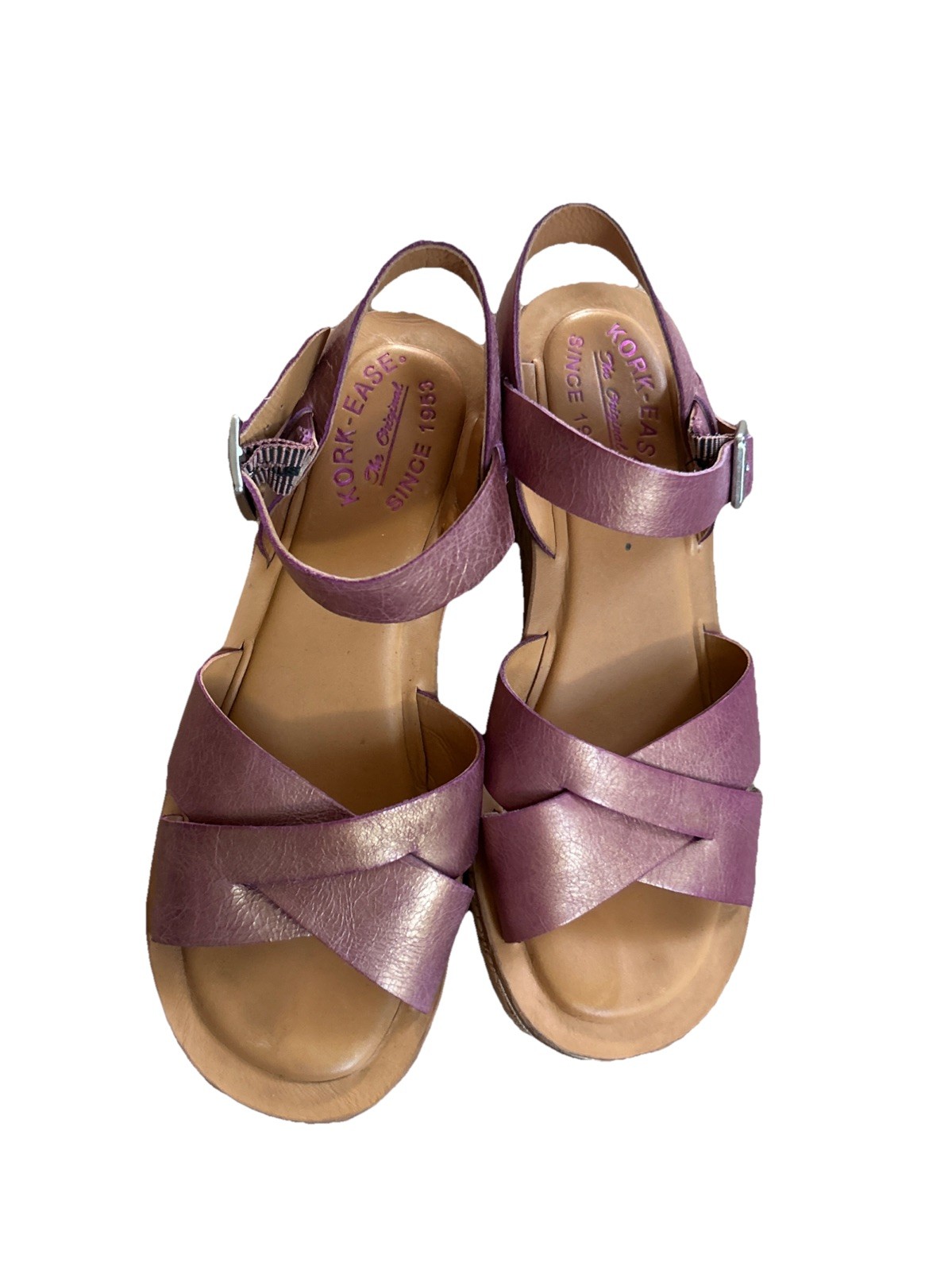 Kork-Ease Size 7 38 Women’s Leather wedge sandals, Orchid Pink Color