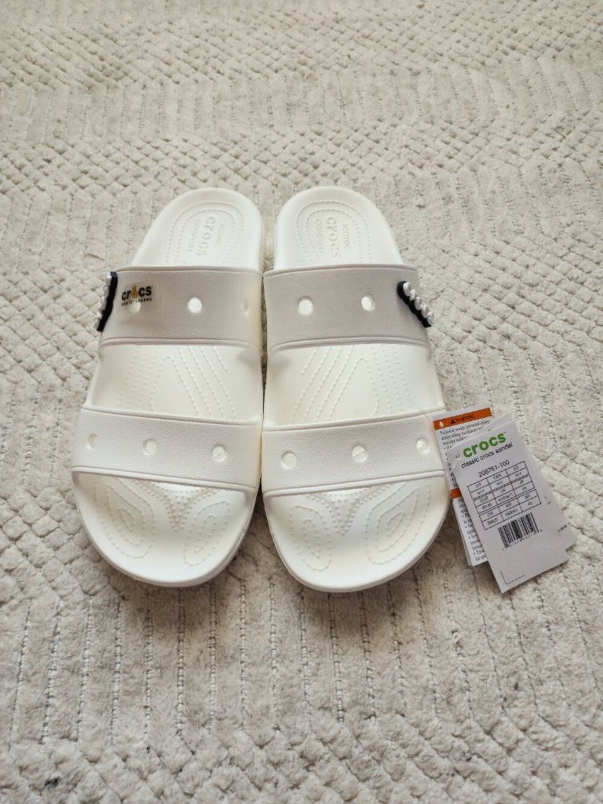 CROCS UNISEX CLASSIC TWO-STRAP SLIDE SANDALS – SIZE: WOMEN 13 MEN 11 – White
